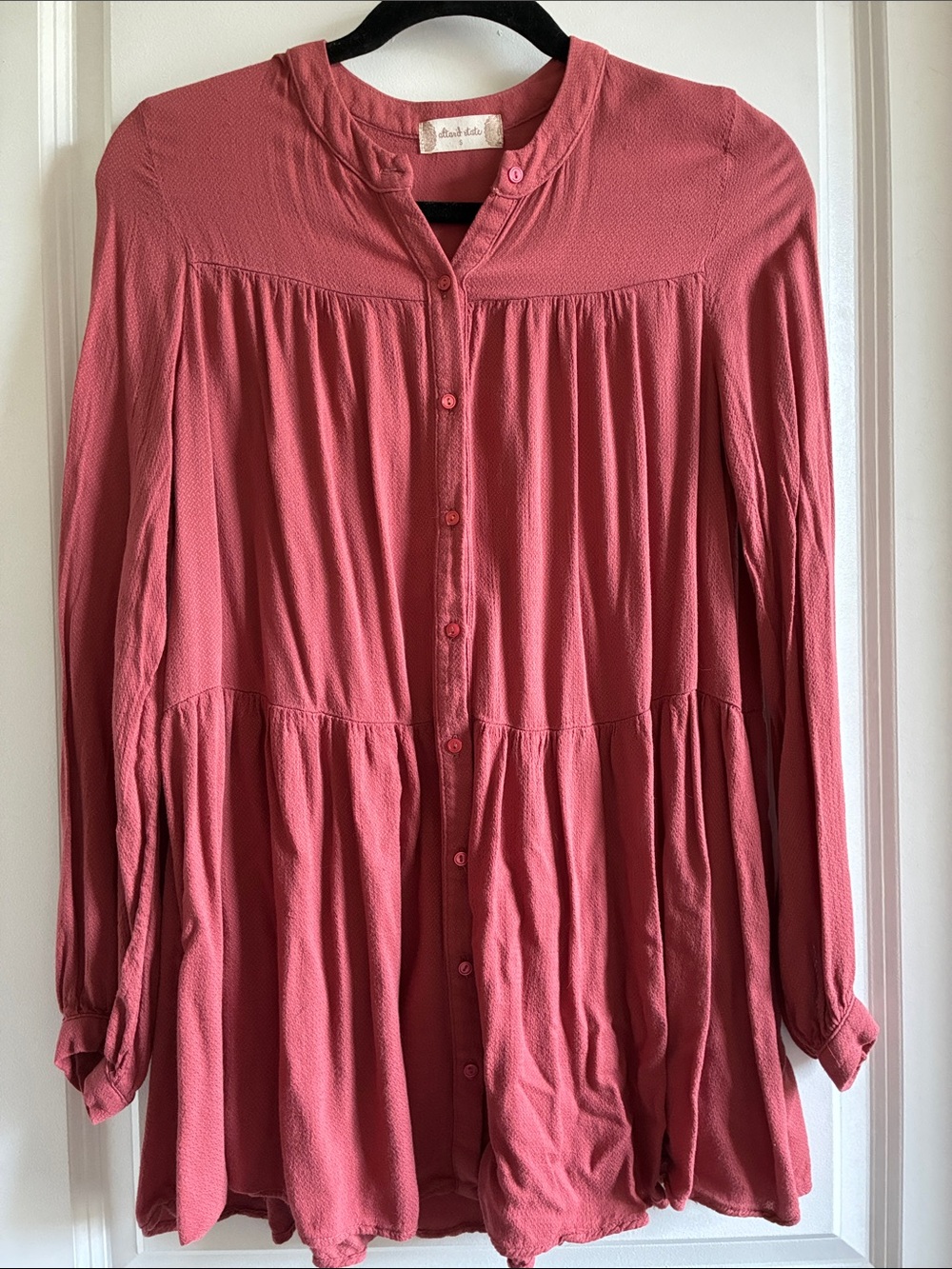 Altar'd State Blouse Button Down Rose Pink Rust Peasant Y2K anthro artsy